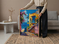 Old San Juan Poster, Puerto Rico Coastal Decor - Blue Cobblestone Street Summer Sky
