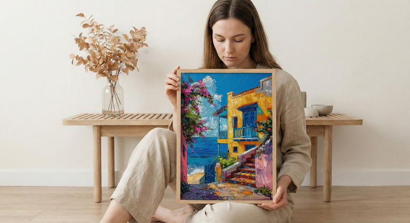 Old San Juan Poster, Puerto Rico Coastal Decor - Blue Cobblestone Street Summer Sky