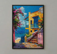 Old San Juan Poster, Puerto Rico Coastal Decor - Blue Cobblestone Street Summer Sky