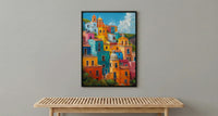 Guanajuato Colorful Hill Wall Art, Mexico City Decor - Bright Summer Sunshine Panoramic View