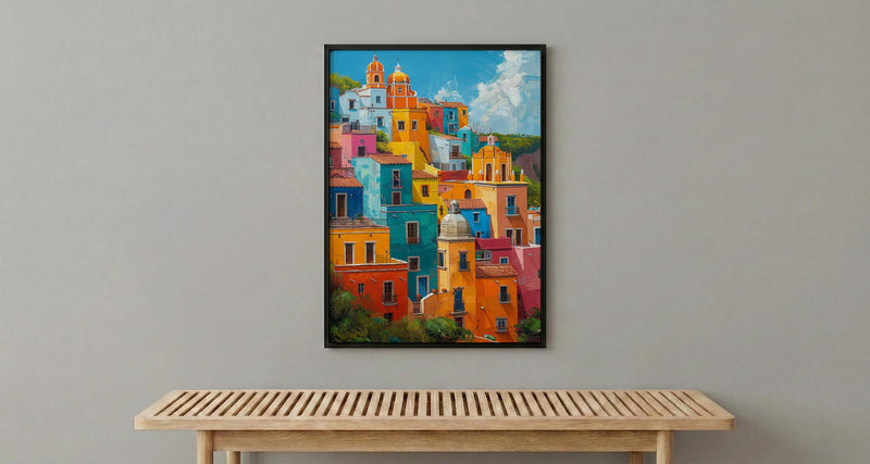 Guanajuato Colorful Hill Wall Art, Mexico City Decor - Bright Summer Sunshine Panoramic View