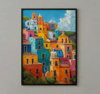 Guanajuato Colorful Hill Wall Art, Mexico City Decor - Bright Summer Sunshine Panoramic View