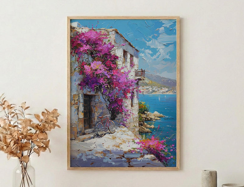 Byblos Coastal Poster, Ancient Harbor Decor - Purple Floral Art