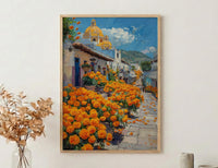 Oaxaca Flower Market Art Print, Orange Marigold Decor - Mexico Street