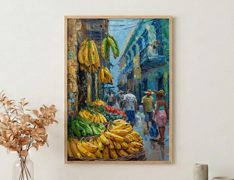 Cartagena Market Art, Green Plantain Decor - Colombia Wall Print