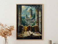 Dark Academia Art Print, Magic Library Decor - Ancient Scroll Window