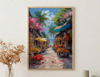 Costa Rica Market Art Print, Wooden Oxcart Decor - Artisan Summer