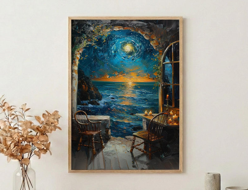 Galaxy Window Poster, Cosmic Sky Decor - Crystal Ball Magic Art