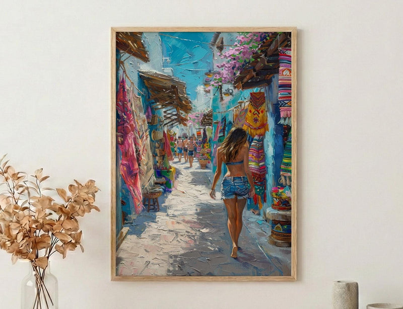 Cancun Market Poster, Mexico Souvenir Decor - Colorful Blanket Art