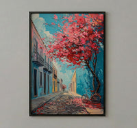 San Juan Art Print, Flamboyant Tree Decor - Blue Cobblestone Art