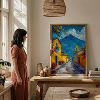 Antigua Guatemala Volcano Poster, Yellow Arch City Decor - Majestic Summer Morning Landscape Art