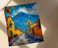 Antigua Guatemala Volcano Poster, Yellow Arch City Decor - Majestic Summer Morning Landscape Art