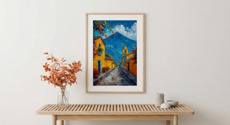 Antigua Guatemala Volcano Poster, Yellow Arch City Decor - Majestic Summer Morning Landscape Art