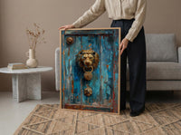 Antique Wooden Door Wall Art, Colonial Street Decor - Brass Lion Knocker Summer Shadow