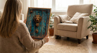 Antique Wooden Door Wall Art, Colonial Street Decor - Brass Lion Knocker Summer Shadow
