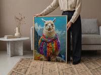 Machu Picchu Llama Poster, Peru Andean Magic Decor - Mystical Green Terrace Summer Morning