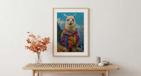 Machu Picchu Llama Poster, Peru Andean Magic Decor - Mystical Green Terrace Summer Morning