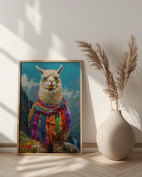 Machu Picchu Llama Poster, Peru Andean Magic Decor - Mystical Green Terrace Summer Morning