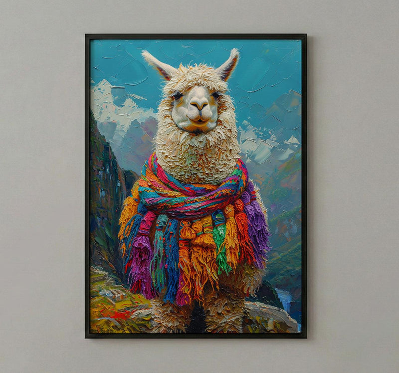 Machu Picchu Llama Poster, Peru Andean Magic Decor - Mystical Green Terrace Summer Morning