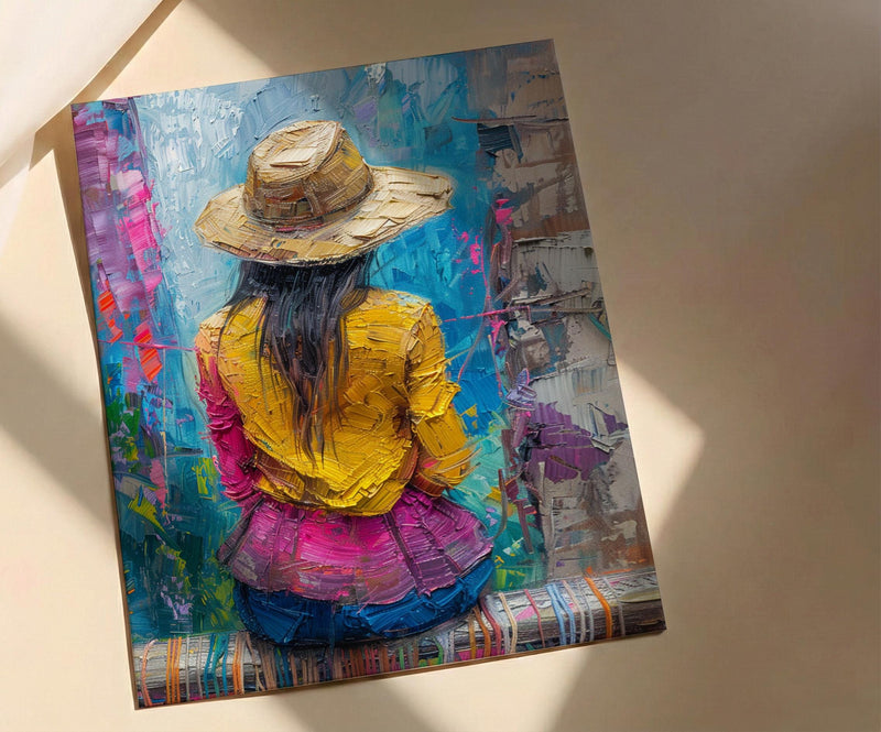Quechua Weaver Art Print, Traditional Peru Textile Decor - Vibrant Geometric Woven Loom Scene