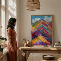 Rainbow Mountain Peru Wall Art, Colorful Nature Decor - Striking Mineral Stripe Summer Sky