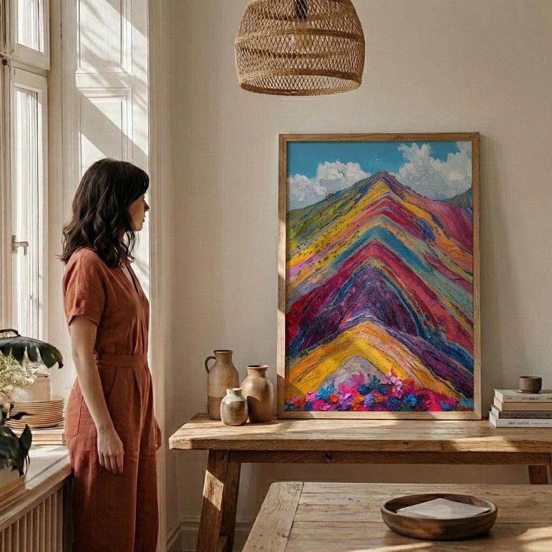 Rainbow Mountain Peru Wall Art, Colorful Nature Decor - Striking Mineral Stripe Summer Sky