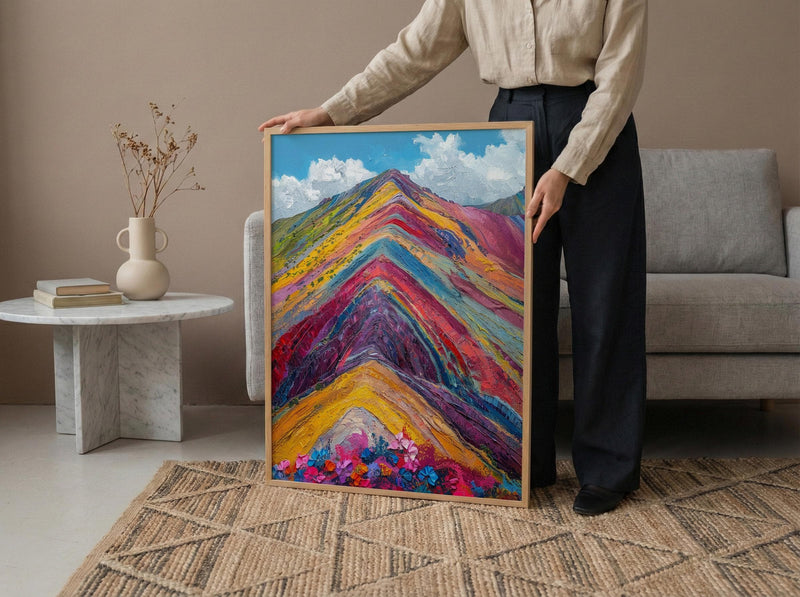 Rainbow Mountain Peru Wall Art, Colorful Nature Decor - Striking Mineral Stripe Summer Sky