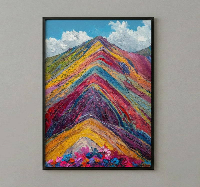 Rainbow Mountain Peru Wall Art, Colorful Nature Decor - Striking Mineral Stripe Summer Sky