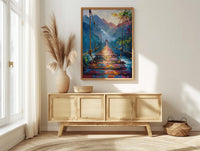 Inca Hanging Bridge Wall Art, Peru Canyon Decor - Woven Grass Rope Summer Sun