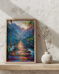 Inca Hanging Bridge Wall Art, Peru Canyon Decor - Woven Grass Rope Summer Sun