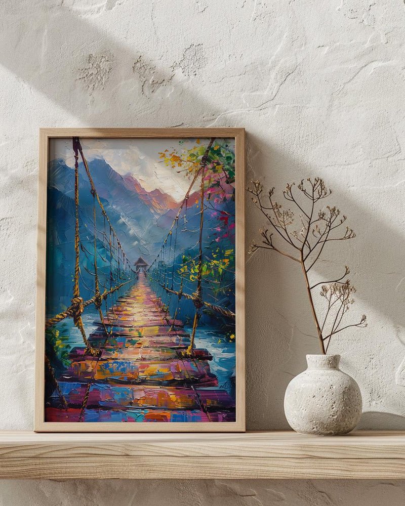 Inca Hanging Bridge Wall Art, Peru Canyon Decor - Woven Grass Rope Summer Sun