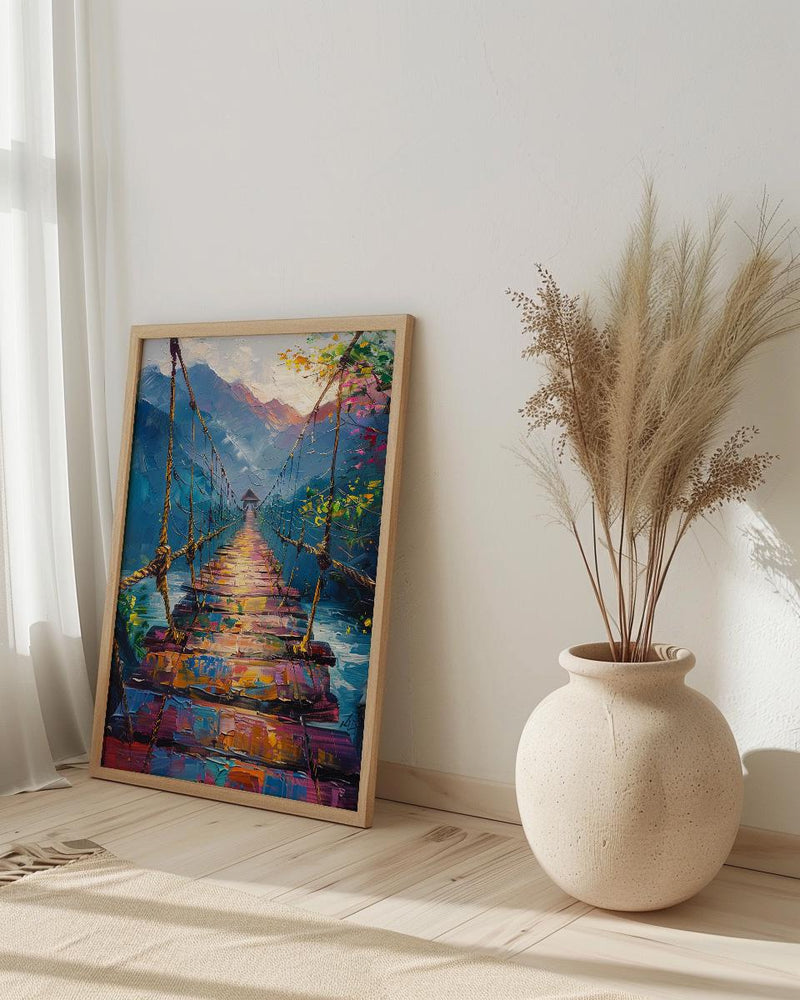 Inca Hanging Bridge Wall Art, Peru Canyon Decor - Woven Grass Rope Summer Sun