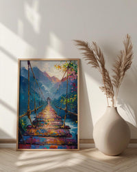 Inca Hanging Bridge Wall Art, Peru Canyon Decor - Woven Grass Rope Summer Sun