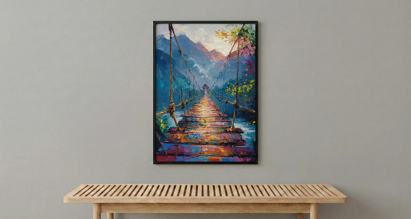 Inca Hanging Bridge Wall Art, Peru Canyon Decor - Woven Grass Rope Summer Sun