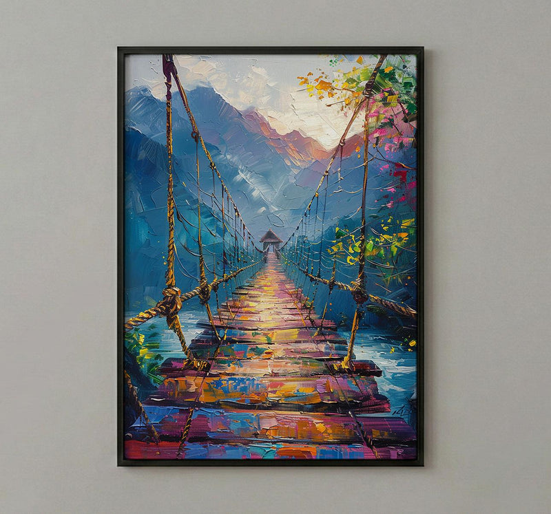 Inca Hanging Bridge Wall Art, Peru Canyon Decor - Woven Grass Rope Summer Sun