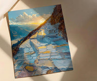 Maras Salt Mine Art Print, Peru Mountain Decor - White Terraced Pond Summer Sun