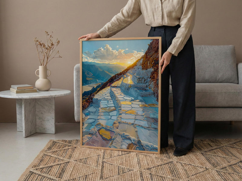 Maras Salt Mine Art Print, Peru Mountain Decor - White Terraced Pond Summer Sun
