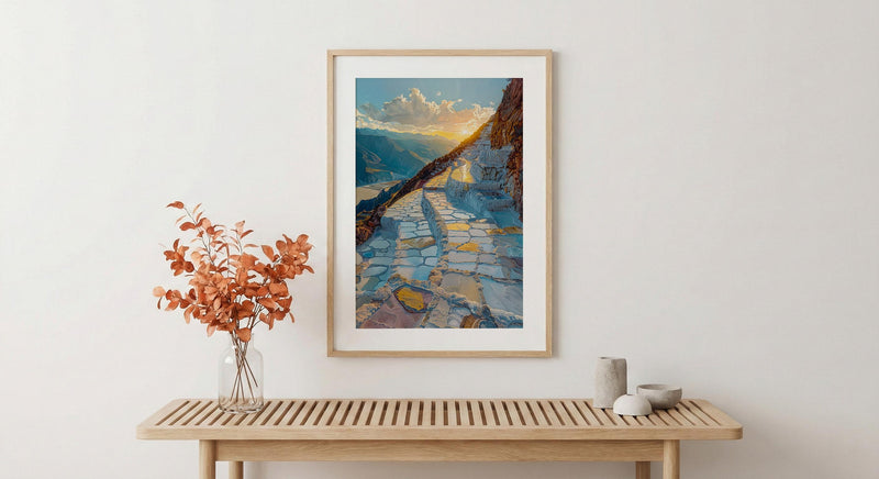 Maras Salt Mine Art Print, Peru Mountain Decor - White Terraced Pond Summer Sun