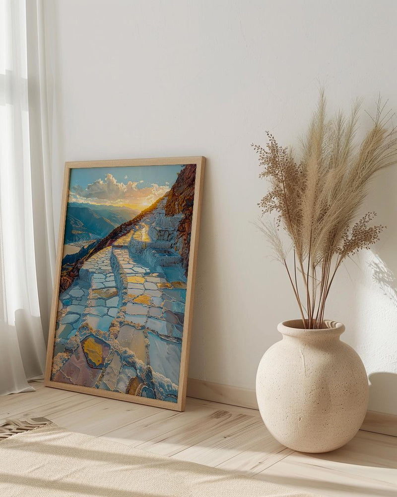 Maras Salt Mine Art Print, Peru Mountain Decor - White Terraced Pond Summer Sun