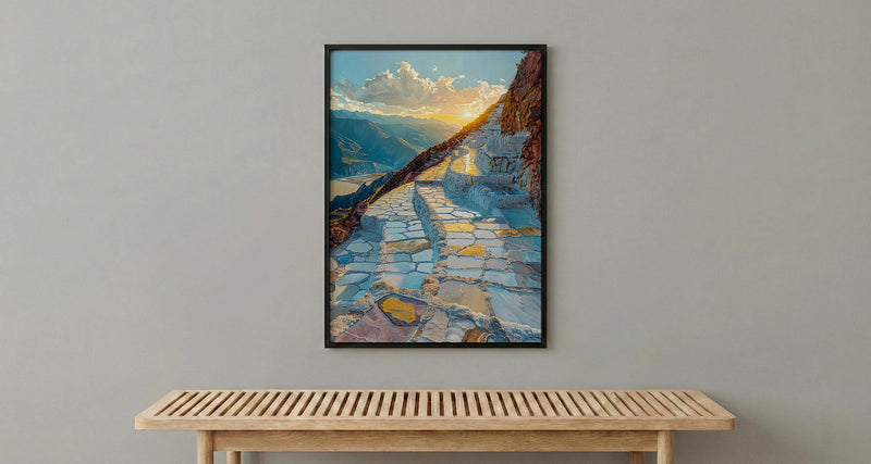 Maras Salt Mine Art Print, Peru Mountain Decor - White Terraced Pond Summer Sun