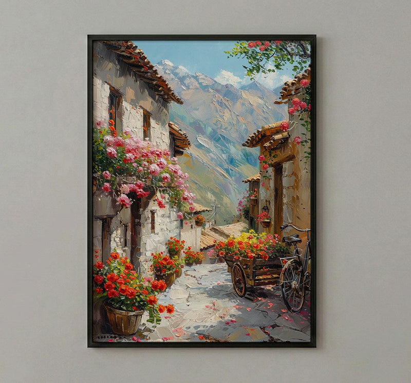 Cusco Andean Wall Art, Inca Stone Decor - Spring Floral Landscape