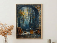 Witchy Window Art Print, Gothic Forest Decor - Potion Bottle Landscape