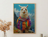 Machu Picchu Llama Poster, Peru Andean Magic Decor - Mystical Green Terrace Summer Morning