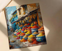 African Market Art Print, Spice Stall Decor - Summer Street Landscape