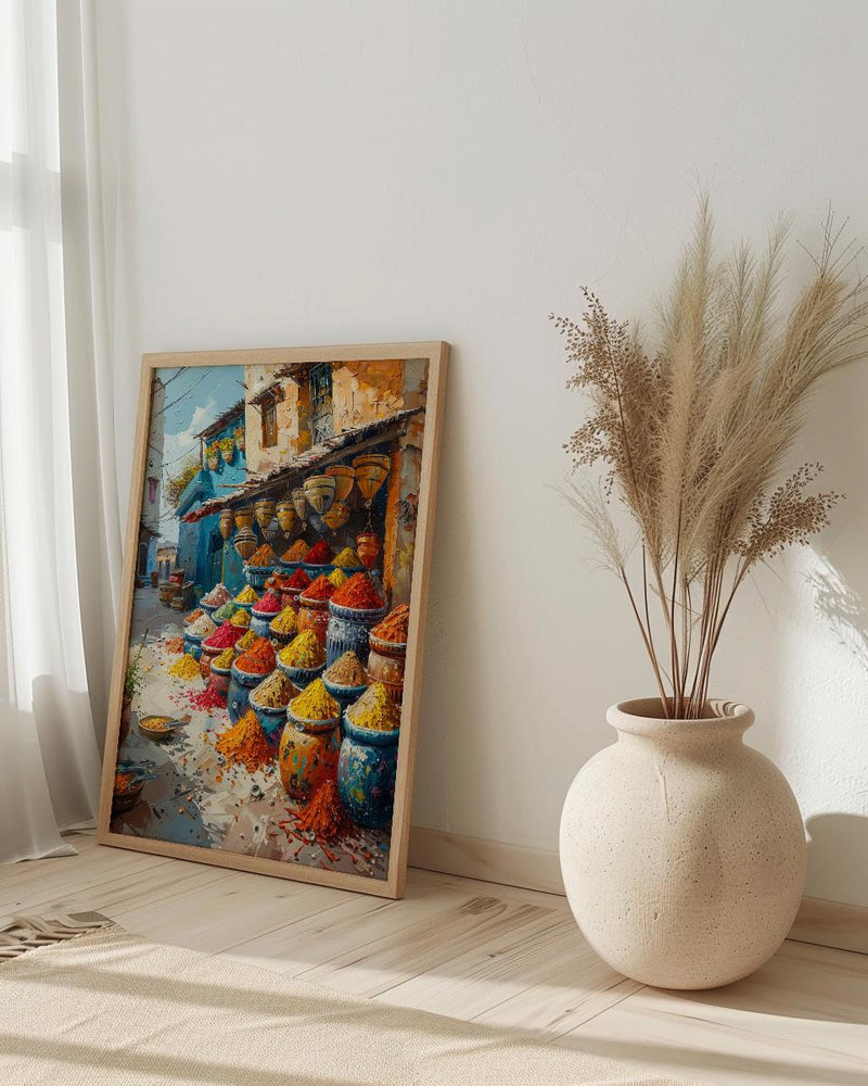 African Market Art Print, Spice Stall Decor - Summer Street Landscape