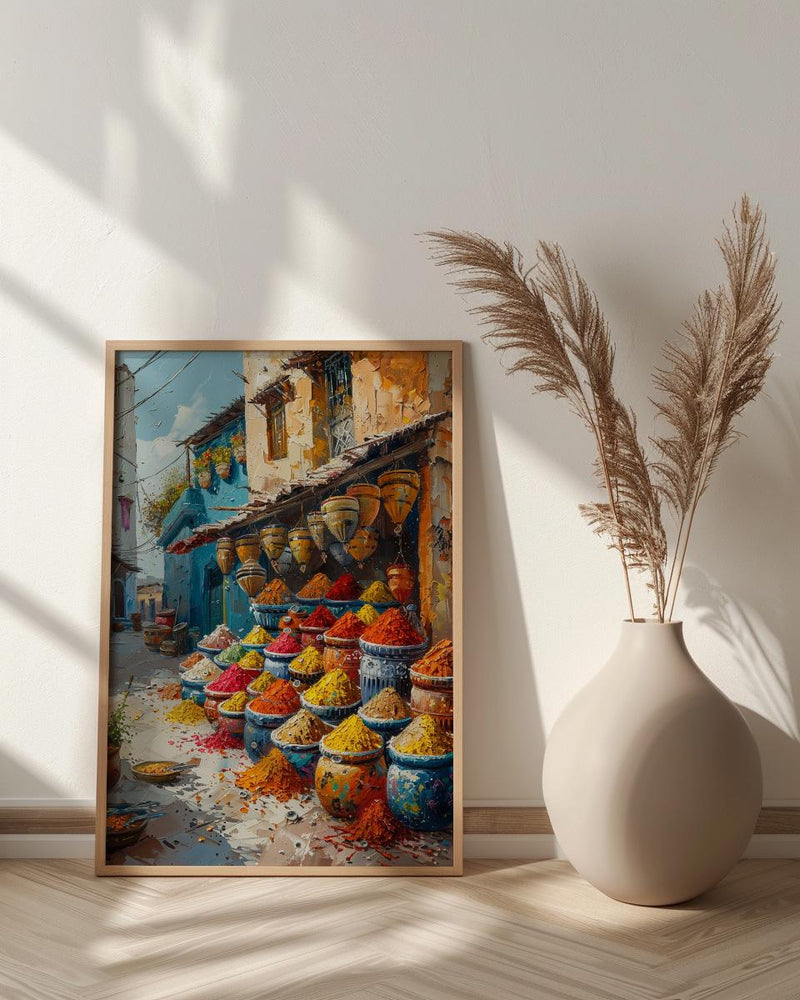 African Market Art Print, Spice Stall Decor - Summer Street Landscape