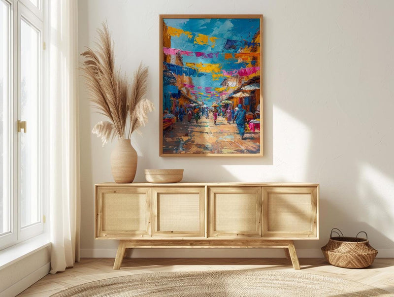 African Market Poster, Kente Cloth Decor - Colorful Textile Art