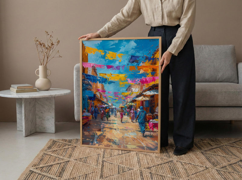 African Market Poster, Kente Cloth Decor - Colorful Textile Art