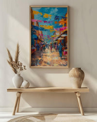 African Market Poster, Kente Cloth Decor - Colorful Textile Art