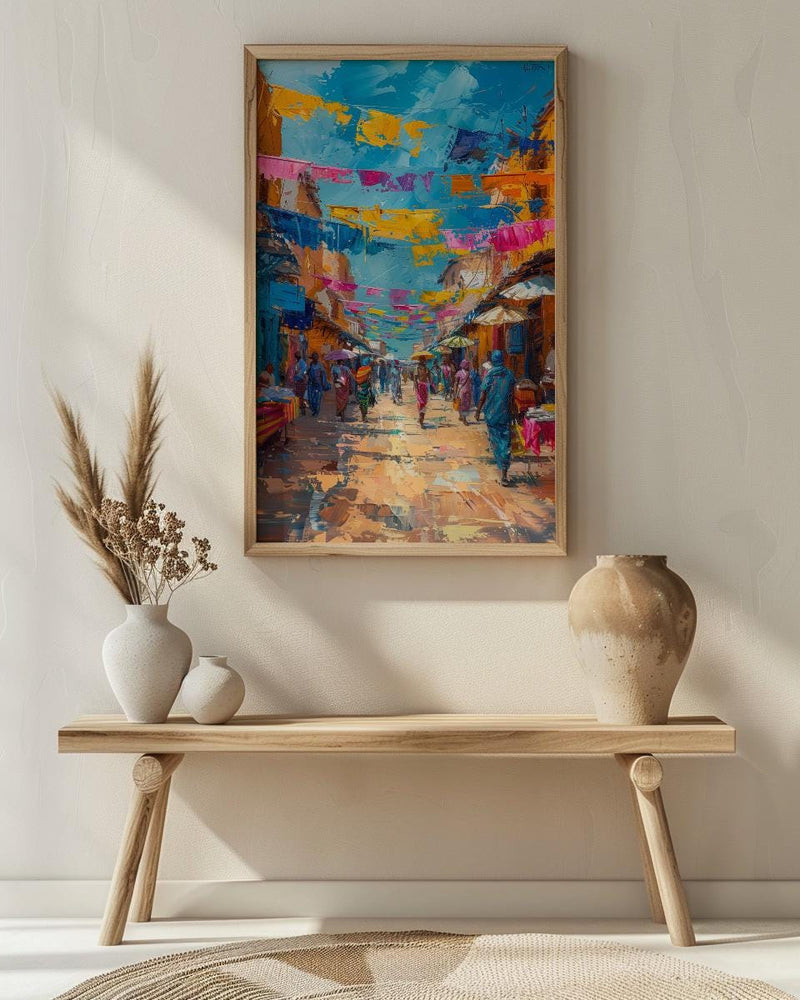 African Market Poster, Kente Cloth Decor - Colorful Textile Art